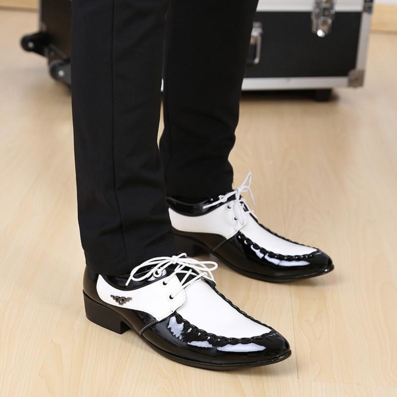 3066白加黑38男士尖头皮鞋发型师英伦潮鞋男高跟结婚白色商务鞋韩版