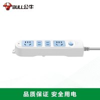 公牛(bull)GN-607全长1.8米四位插孔带保护门总控开关插座/接线板/排插/拖线板/插排 蓝白