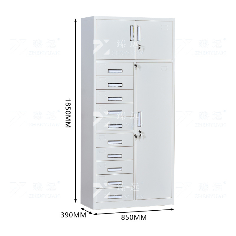 臻远ZY5011005钢制矮柜抽屉柜多抽资料柜储物收纳柜 三门十斗柜高清大图