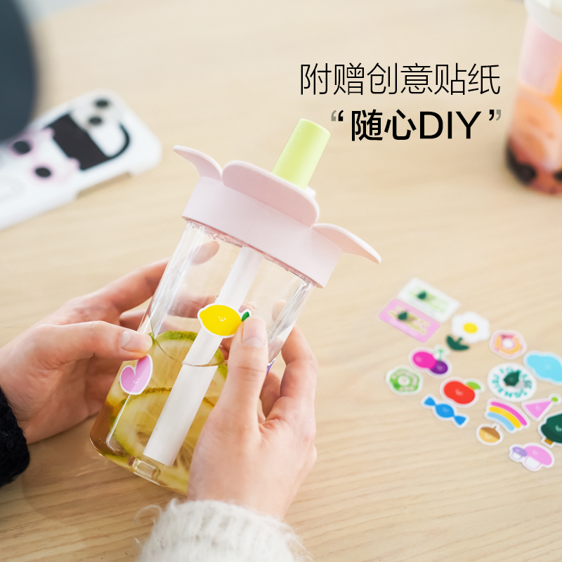 乐扣乐扣tritan水杯女生高颜值随手杯男塑料杯学生夏天便携吸管杯