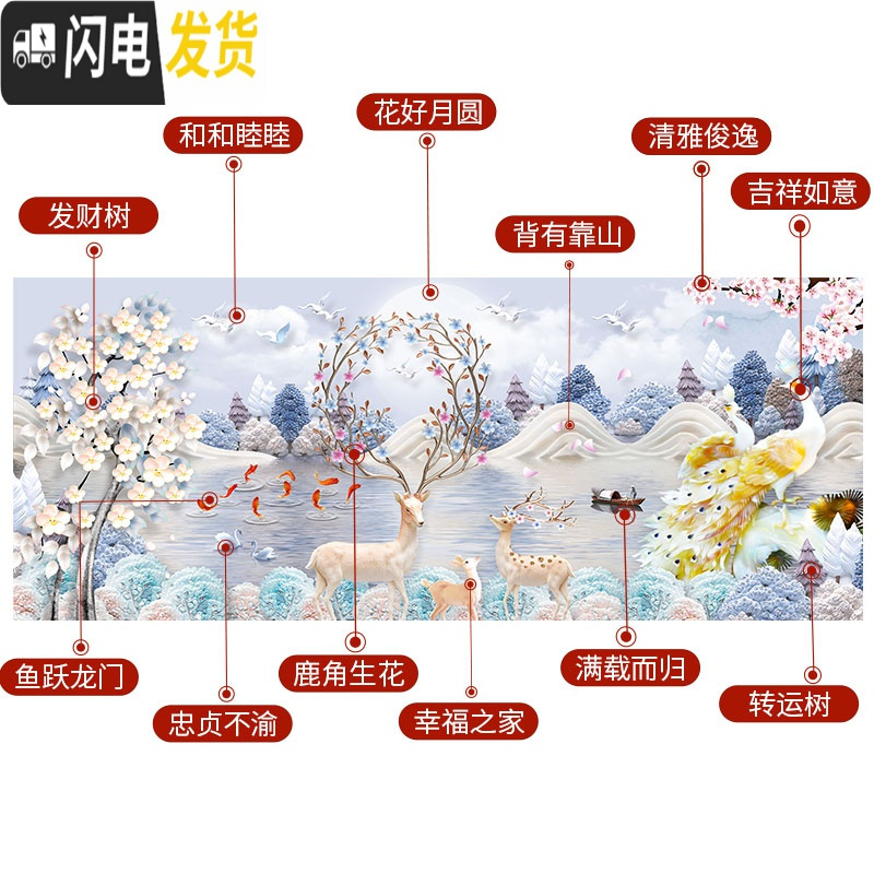 三维工匠2020年钻石画2019新款满钻客厅十字绣发财鹿点 [满钻彩钻+异形钻]250*100CM钻量多30免费补钻一高清大图
