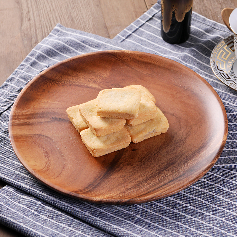 唐宗筷 相思木圆盘子 复古面包点心盘 零食糖果盘 水果盘 餐盘大号 木托盘(Φ30*1.8cm)C6308