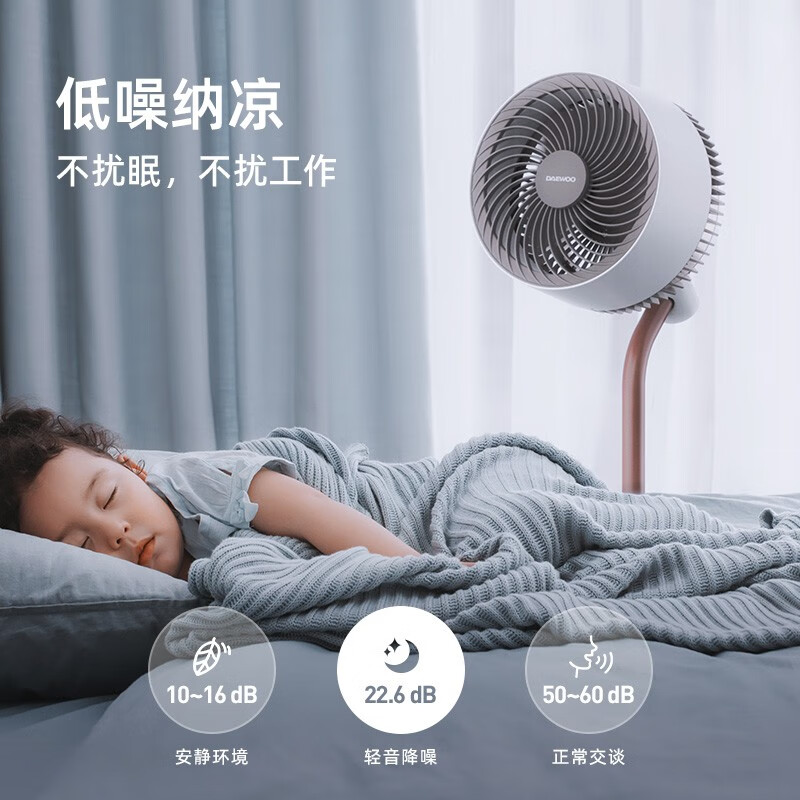 大宇(DAEWOO)空气循环扇电风扇家用宿舍卧室客厅办公室立式落地扇氛围灯净化杀菌 F30PRO奶糖白