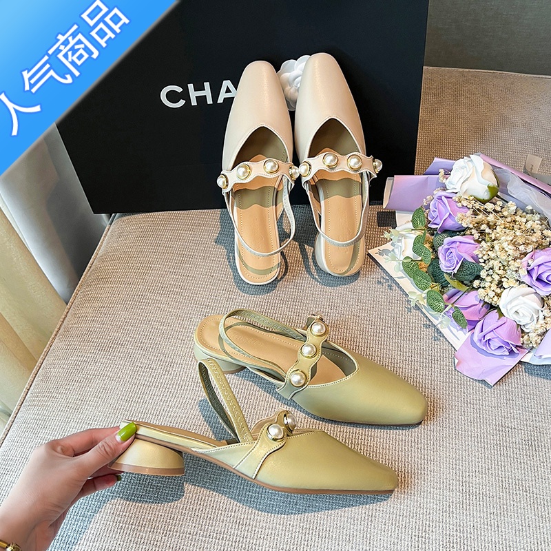 SUNTEK法式气质小香风包头凉鞋女外穿粗跟鞋子夏天女士高级感一字带单鞋高清大图