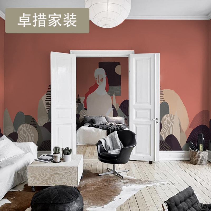 手绘艺术创意壁纸北欧风格墙纸客厅卧室无缝墙布电视背景壁画壹德壹