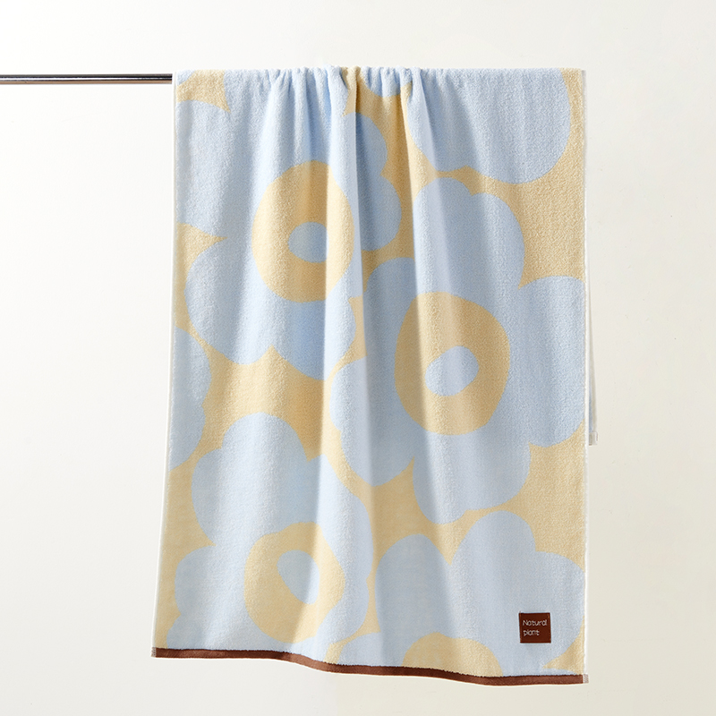 洁玉 春野樱精梳棉提花浴巾 70*140cm 370g 1条装 J4017B 蓝色