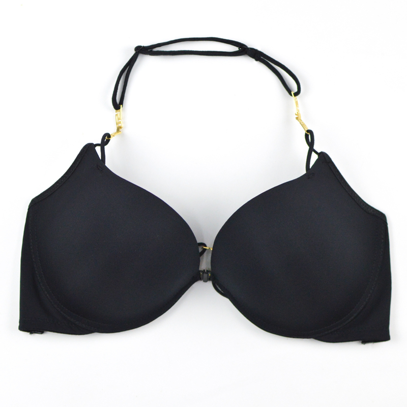 蓉前扣光面交叉美背文胸女士薄款性感小胸聚拢上托挂脖式内衣胸罩视频