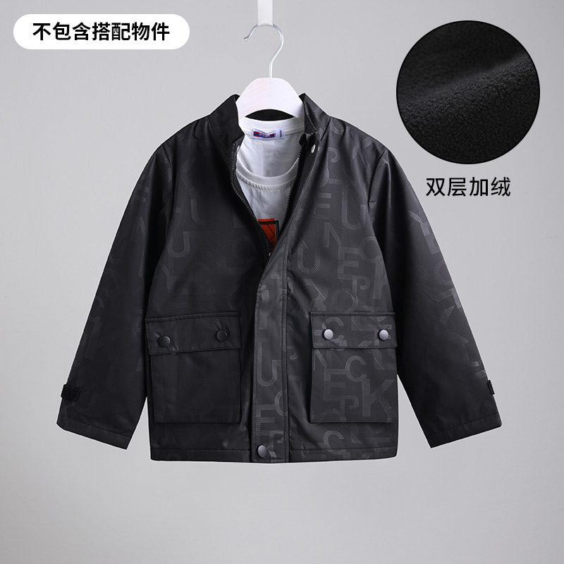 铅笔俱乐部童装男童双层加绒外套2022秋冬新款儿童保暖风衣中大童 120cm 黑色