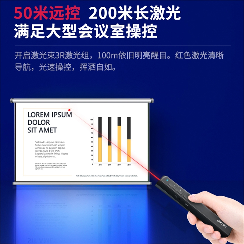 得力(deli)激光翻页笔ppt遥控器笔投影仪笔遥控笔100米遥控白色送电池绒布袋2802P-支持希沃白板124