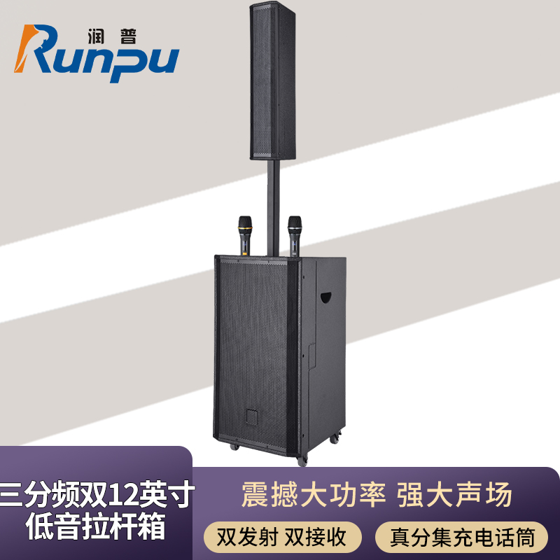 润普Runpu会议扩声拉杆音箱三分频双12英寸低音野外作训户外扩音带话筒专业拉杆音响音箱RP-S-ZLG12S高清大图