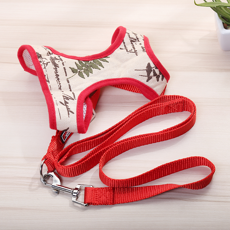 狗狗胸背带猫咪胸背带套装泰迪比熊小型犬棉麻透气胸背带牵引绳黑色s