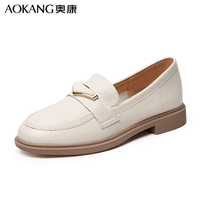 奥康女鞋休闲皮鞋女士单鞋低帮套脚乐福鞋学院风轻熟气质小皮鞋