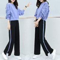 小样传奇 2019春季新款女装时尚阔腿裤两件套宽松显瘦休闲运动服卫衣套装女