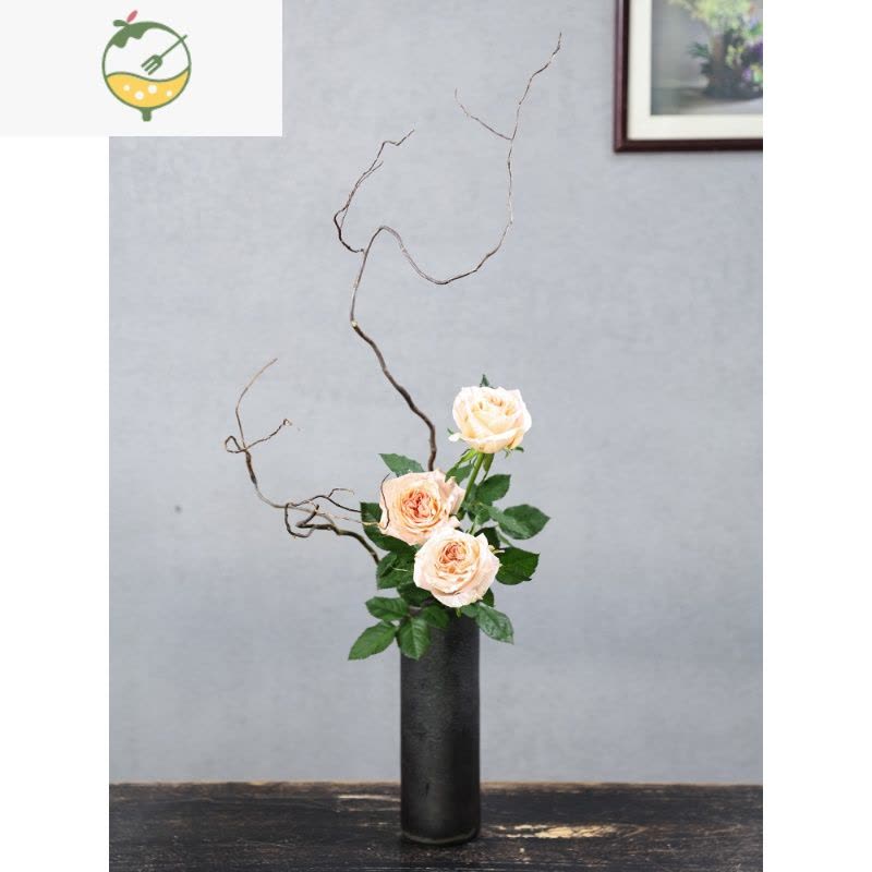 YICHENG陶瓷中式插花日式花道中国传统插花器皿景德镇花器直筒瓶花瓶墨