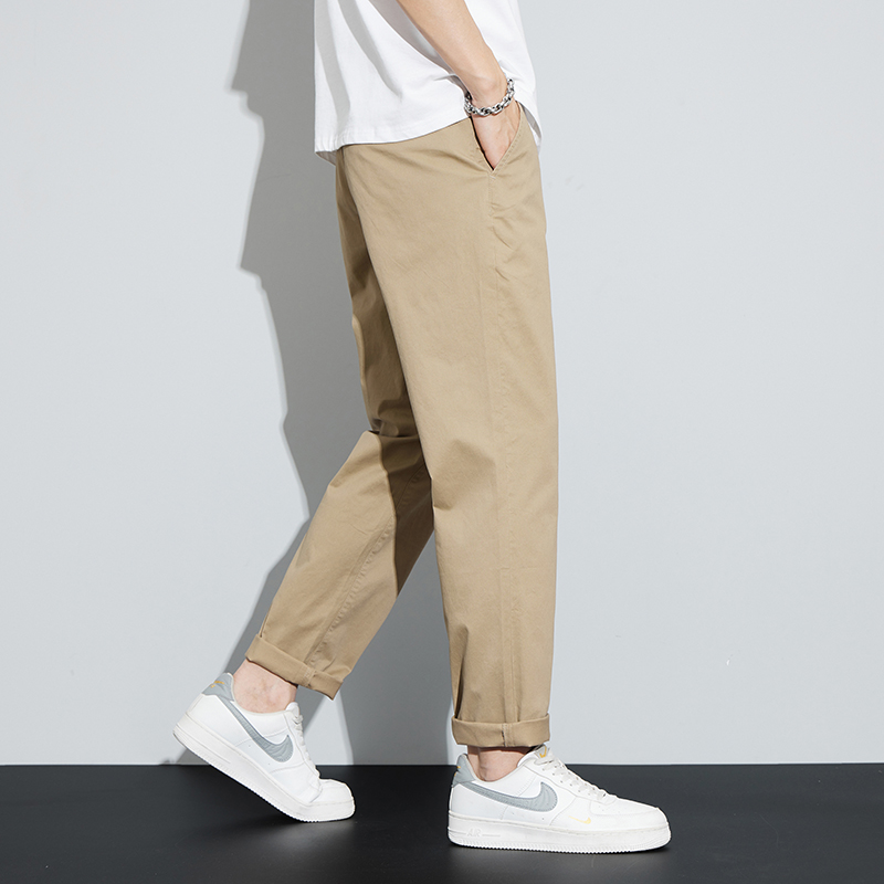 金盾(KIN DON)夏季直筒休闲裤男九分裤宽松修身潮流男裤弹力纯棉卡其浅色裤子高清大图