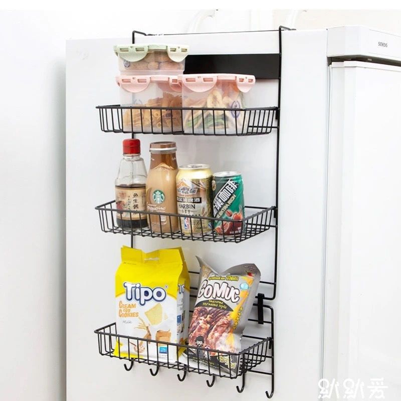 [冰箱侧挂架壁挂多功能调料架储物架厨房墙上置物架宿舍收纳架挂 单层黑色[款]