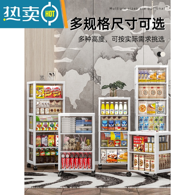 敬平零食置物架家用客厅多层儿童玩具收纳架可移动卧室小推车储物柜子高清大图