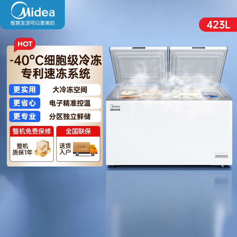 美的 423升 大容量家用冷柜 顶开门冷柜 冷藏冷冻转换柜节能 BD/BC-423DKEM(E)高清大图