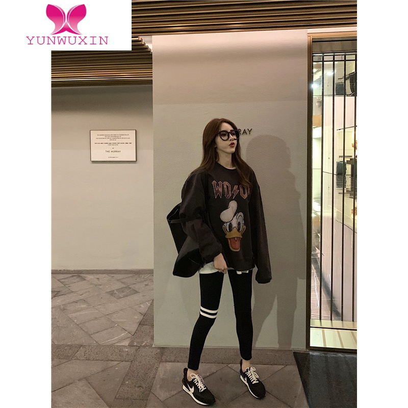 YUNWUXIN假两件加绒加厚遮屁股唐老鸭小个子无帽卡通宽松上衣卫衣