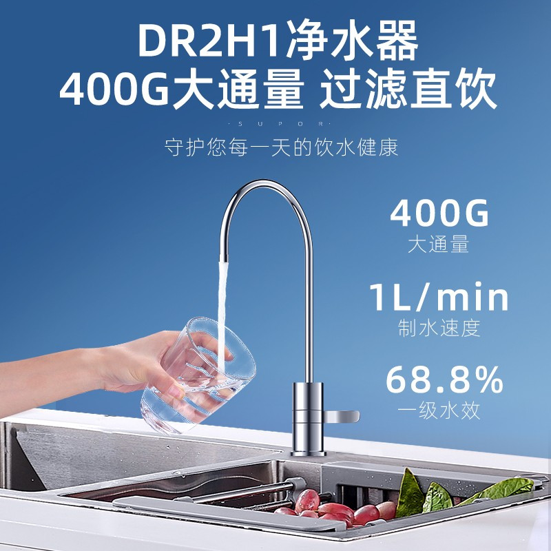 苏泊尔(SUPOR)净水器 家用直饮RO反渗透400G大通量一级能效APP智控无桶纯水机DR2H1