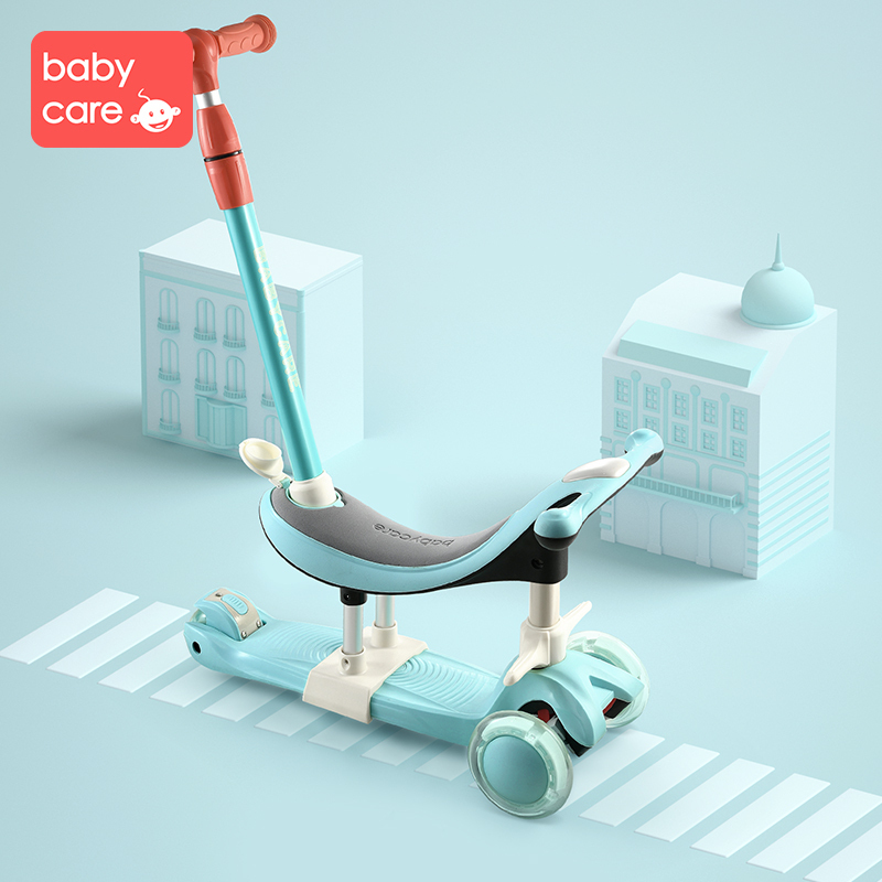 babycare儿童滑板车1-3-6岁小孩宝宝 单脚踏滑滑溜溜车三合一可坐滑板车蒙特罗蓝