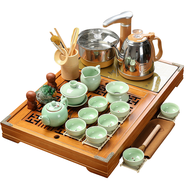 系客舟功夫茶具套装紫砂陶瓷冰裂喝茶具四合一实木茶盘茶台