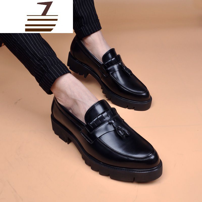 尗卡款布洛克高跟流苏透气尖头男皮鞋商务休闲潮鞋约会皮鞋男内增高