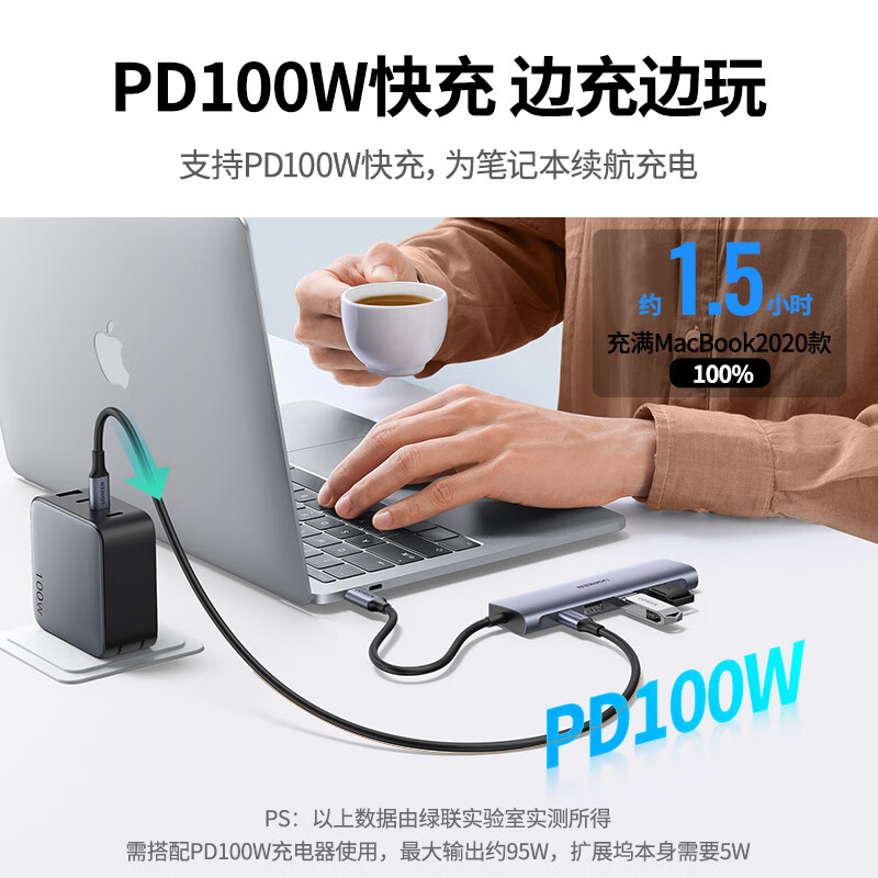 绿联Type-C转HDMI+3口USB3.0+PD五合一多功能拓展坞深空灰/带线0.15米 CM136 50209高清大图