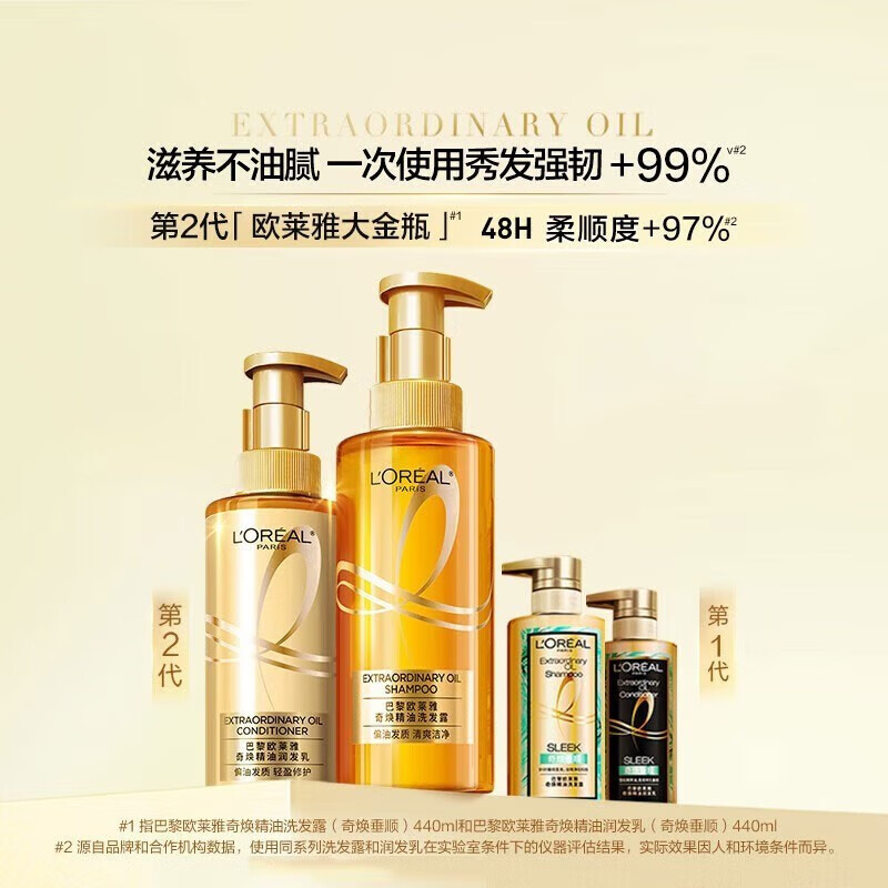 欧莱雅(LOREAL)奇焕精油 润发乳 奇焕垂顺 440ML 大金瓶护发素 无硅油