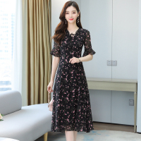思蜜怡法式雪纺连衣裙女夏装2021年新款裙子气质收腰显瘦中长款碎花裙夏