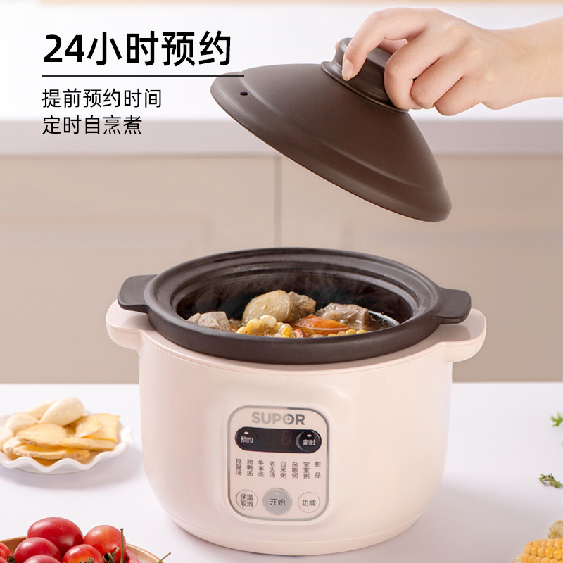 苏泊尔电炖锅多功能家用智能煲汤锅煮粥神器婴儿养生燕窝小电炖盅2L 淡黄色3L