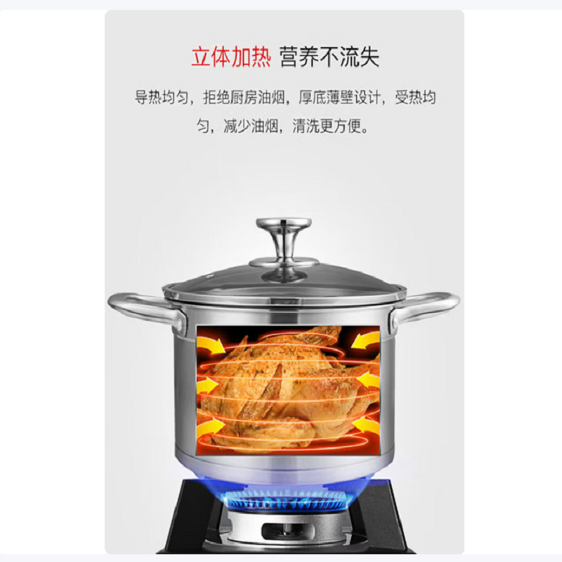 康巴赫(KBH) 欧式不锈钢汤锅套装22cm(白色玻璃盖) 双耳汤锅炖锅可视锅盖高清大图