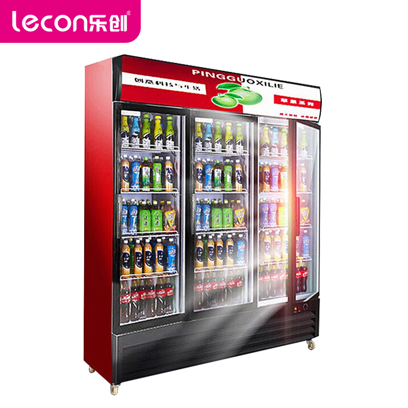 乐创（lecon）展示柜冷藏饮料柜商用立式冰柜冰箱冷柜保鲜柜 【三门红黑色】 【风冷下压缩机】