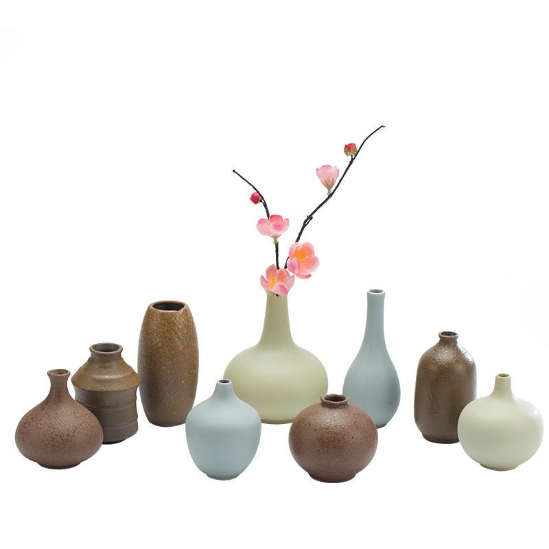 小花瓶摆件 粗陶窑变小花器 茶道禅意水培小花插陶瓷迷你小花瓶 三维工匠 款式五黑色