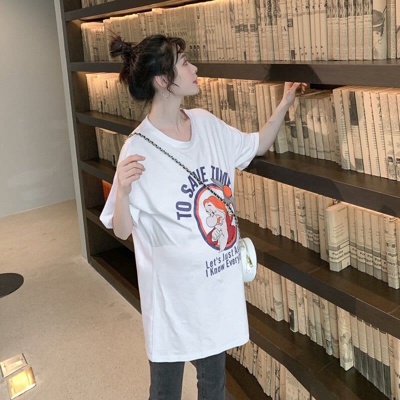 迪鲁奥(DILUAO)孕妇装夏装外出2021新款卡通上衣T恤孕妇连衣裙中长款时尚潮妈孕妇套装夏季宽松透气孕妇裙子 白色图片