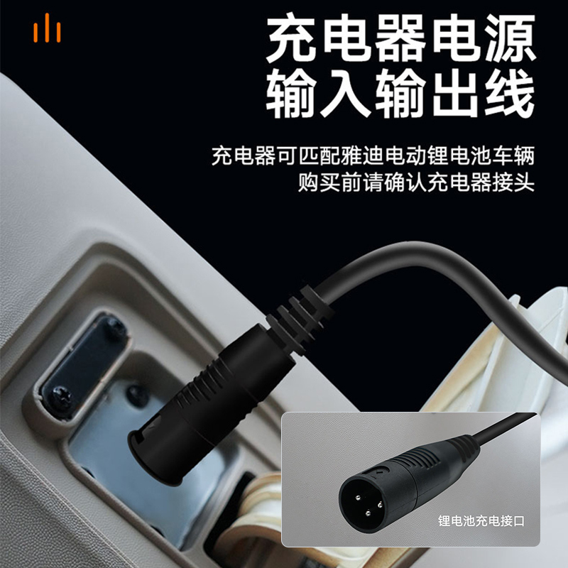 雅迪电动车原装锂电充电器48V3A国标两插锂电电瓶车充满自停