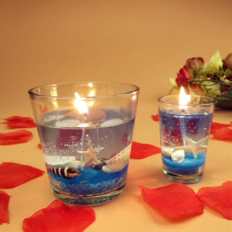 七夕情人节果冻蜡烛礼品装海洋风格婚庆无烟蜡烛浪漫生日表白烛光晚餐-红色大杯