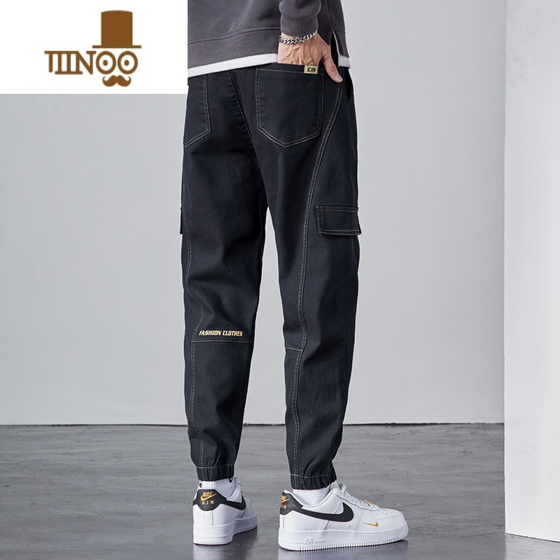 YANXU2023新款潮牌工装裤子男士宽松夏季九分束脚裤休闲长裤男夏高清大图