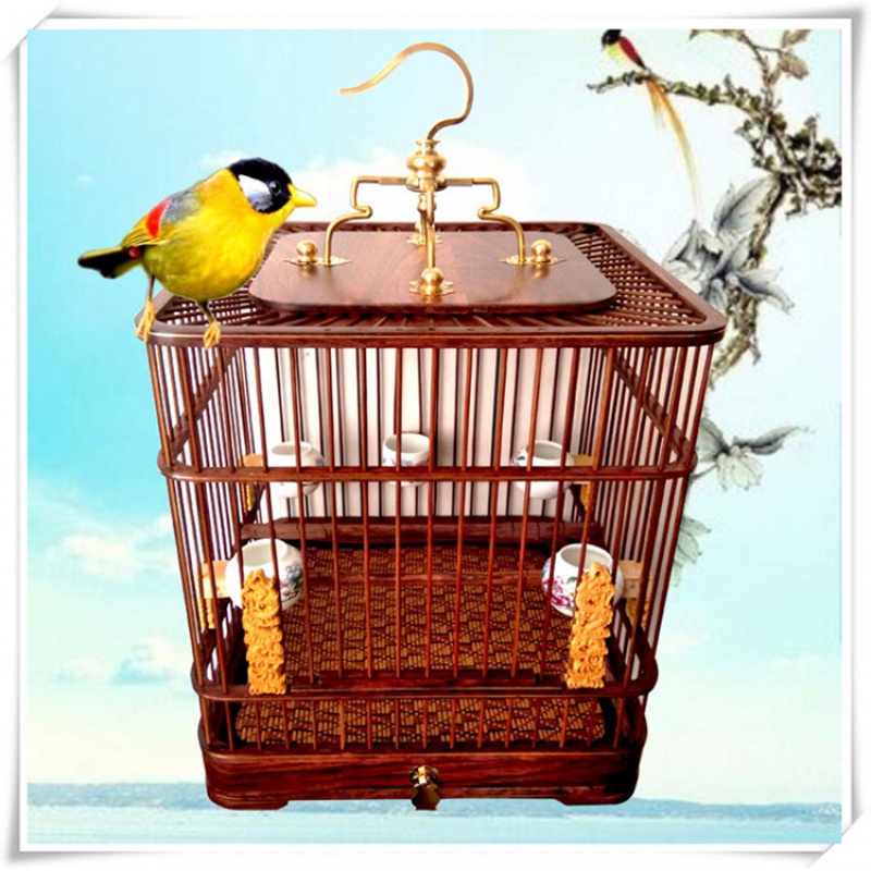 红木乌木花梨鸟笼红子贝子绣眼靛颏玉鸟金青鸟笼手工紫竹丝方笼高清大图