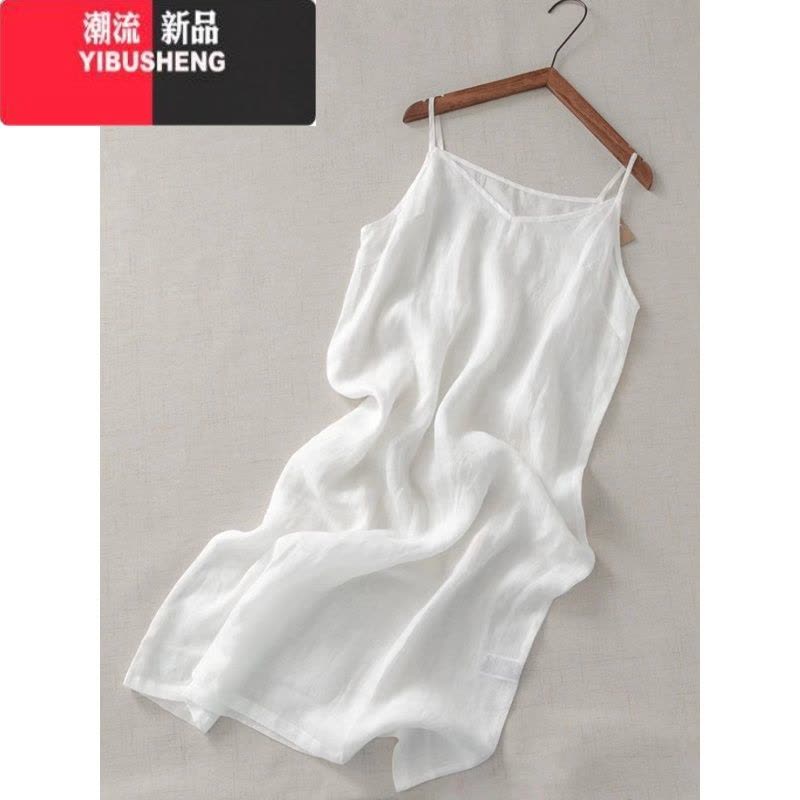 YIBUSHENG白色苎麻吊带背心裙女季宽松轻薄中长款内搭打底棉麻无袖连衣裙图片