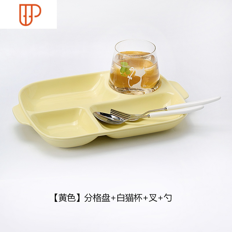 国泰家和 Guotaijiahe 碗1 陶瓷餐盘分格盘家用早餐盘餐厅三格盘早餐碗儿童碗餐具分餐盘国泰家和 黄色 分格盘 白猫 杯 叉勺 价格图片品牌报价 苏宁易购值的锅具专营店