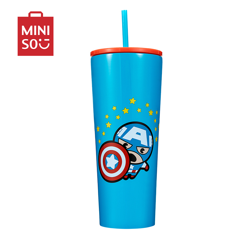 名创优品(miniso) 漫威卡通系列茶杯子个性潮流学生防摔吸管杯[750ml,美国队长]