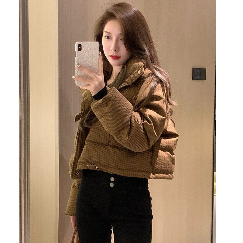 2025年新款冬季时尚短款立领羽绒棉服女复古洋气小个子炸街面包服 卡其色 M