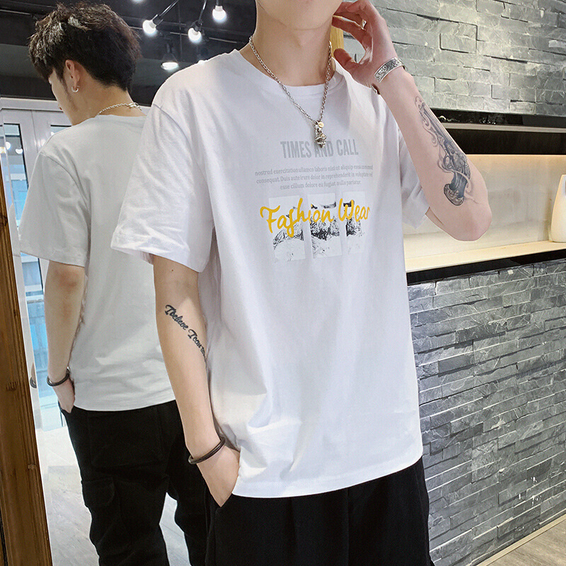 迪鲁奥(DILUAO)男短袖T恤青春流行流宽松港风ins牌5分网红抖音半袖学生