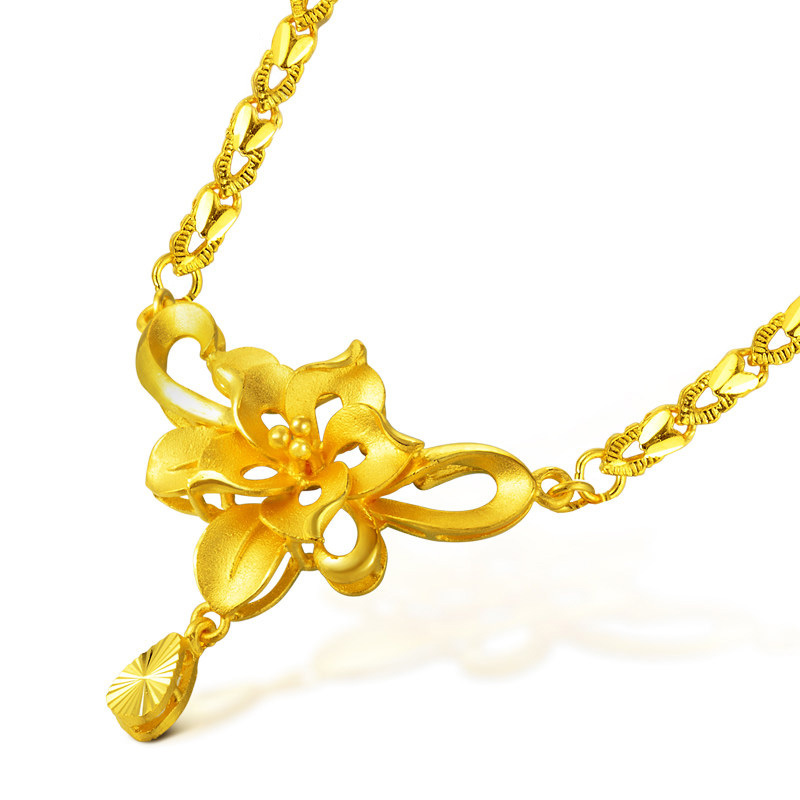 明牌珠宝黄金项链足金富贵牡丹项链吊坠婚嫁套链afr0011工费300