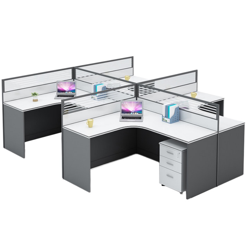 攸形办公桌含活动柜四人280*240*110cm张高清大图