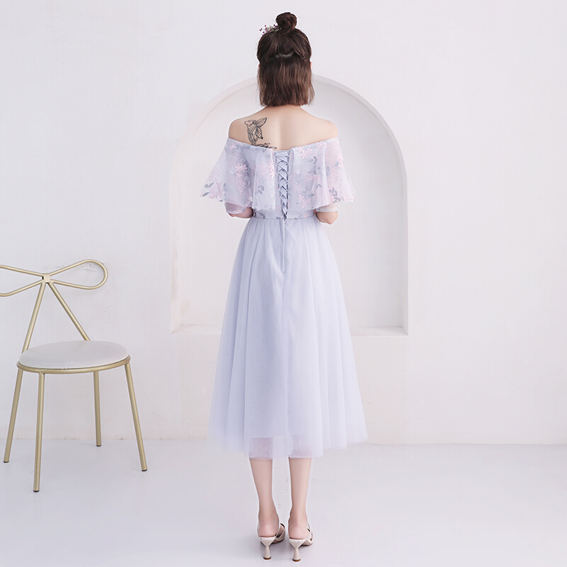 伴娘服中长款女2018新款夏韩版灰色伴娘裙子晚礼服姐妹团显瘦婚礼