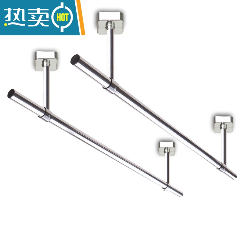 敬平加厚不锈钢阳台晾衣杆固定式晾衣架单双杆墙顶装挂衣杆吊座晒衣杆 杆60cm-高15cm[新加厚吊座]高清大图