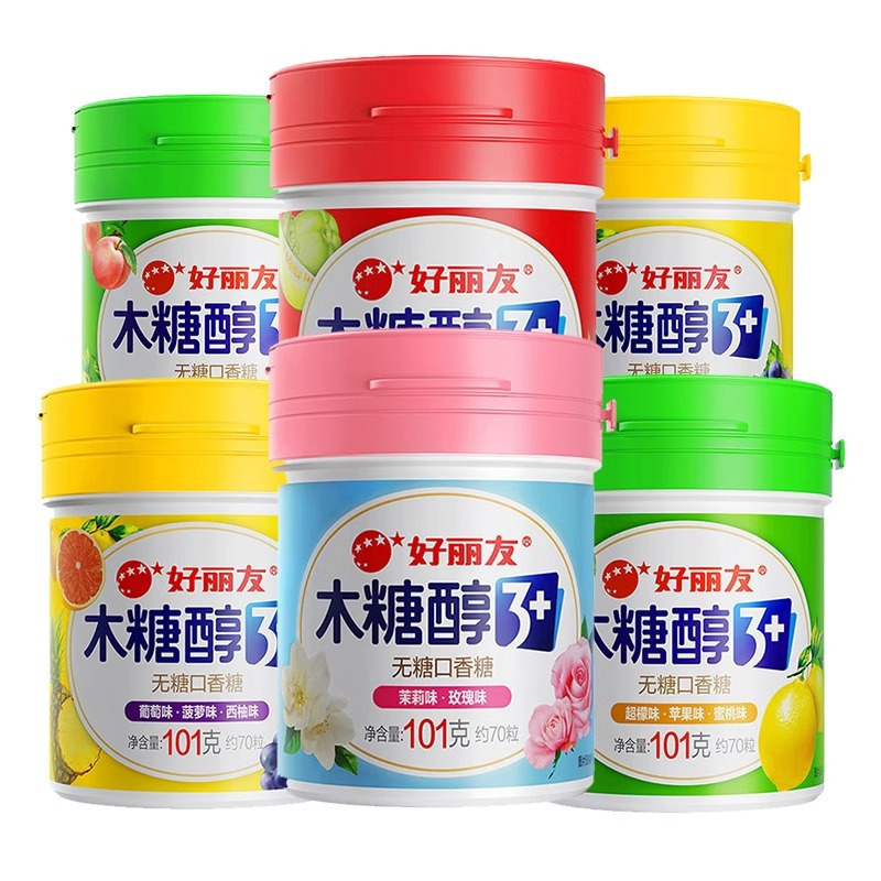 好丽友 木糖醇无糖口香糖101g*3瓶 [红]草莓+青提+香瓜