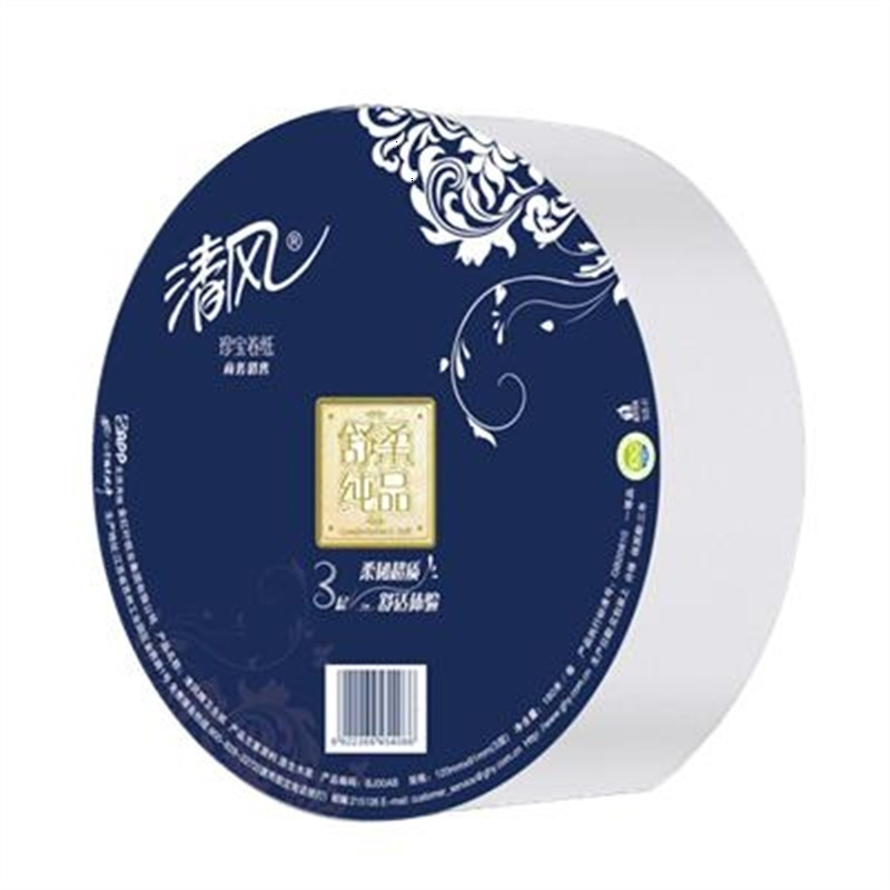 清风 BJ00ABJ 大盘纸 珍宝卷纸 舒柔纯品 平纹 180m/卷 3层 3卷/提 12卷/箱
